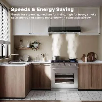 VIKIO HOME Range Hood 30 Inch Under Cabinet, 900 CFM Ducted Vent with 3-Speed Fan, Black Stainless Steel and Tempered Glass, Gesture Sensing and Touch Control