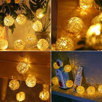 HYAL LUZ Battery Operated 20 LED String Lights, 16.4ft 20 Globe Rattan Balls Christmas Light with Re...