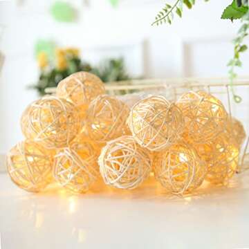 HYAL LUZ Battery Operated 20 LED String Lights, 16.4ft 20 Globe Rattan Balls Christmas Light with Remote Control & Timer, Indoor Fairy String Lights Decorative for Bedroom Party Wedding (Warm White)