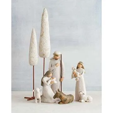 Willow Tree Cypress Trees, Rooted in The Earth, Reaching Toward The Sky, Majestic Cypress Trees, Uniquely Carved Symbols of Nature with Gold Leaf Sculpted Hand-Painted Nativity, 2-Piece Accessory Set