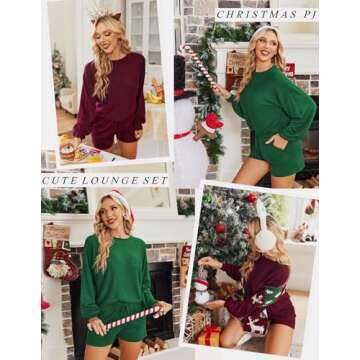 Ekouaer Knit Pajamas Set for Women Lounge Sets 2 Piece Long Sleeve Top and Shorts Pj Soft Sleepwear ...