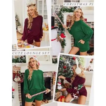 Ekouaer Knit Pajamas Set for Women Lounge Sets 2 Piece Long Sleeve Top and Shorts Pj Soft Sleepwear ...