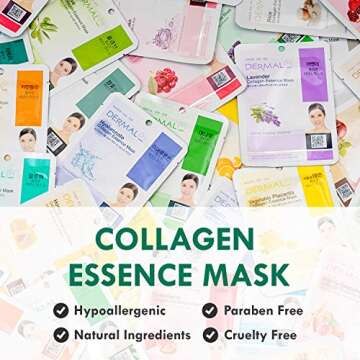 DERMAL 16 Combo Pack B Collagen Essence Korean Face Mask - Hydrating & Soothing Facial Mask with Pan...