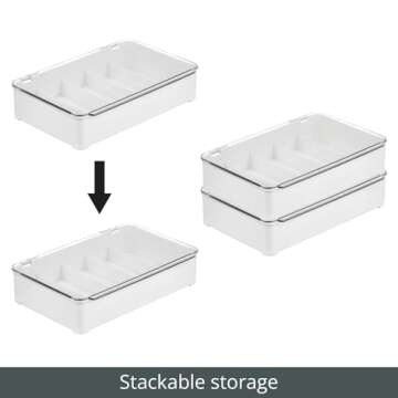 mDesign Plastic Stackable Eyeglass Case Storage Organizer with Hinged Lid for Unisex Sunglasses, Reading Glasses, Fashion Eye Wear, Protective Glasses, 5 Sections, Ligne Collection - 2 Pack - White