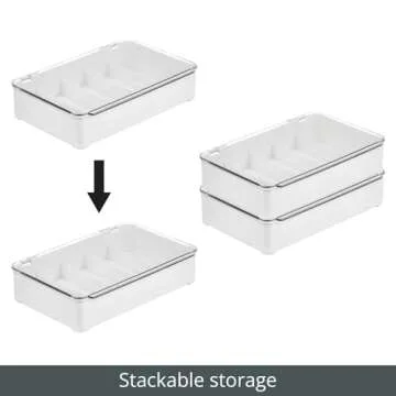 mDesign Plastic Stackable Eyeglass Case Storage Organizer with Hinged Lid for Unisex Sunglasses, Reading Glasses, Fashion Eye Wear, Protective Glasses, 5 Sections, Ligne Collection - 2 Pack - White