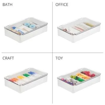 mDesign Plastic Stackable Eyeglass Case Storage Organizer with Hinged Lid for Unisex Sunglasses, Reading Glasses, Fashion Eye Wear, Protective Glasses, 5 Sections, Ligne Collection - 2 Pack - White