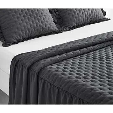 CHIXIN Ruffle Skirt Bedspread King Size - 30" Long Drop, Shabby Chic & Farmhouse Style, Soft and Lightweight Bedding Cover, 3 Piece Set, Dark Grey