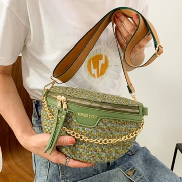 Small Crossbody Shoulder Bags for Women Fanny Packs Belt Chest Bag Knitting Crochet Waist Pouch Lightweight Phone Purse for Outdoor Traveling