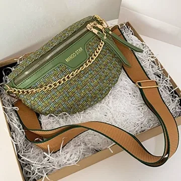 Small Crossbody Shoulder Bags for Women Fanny Packs Belt Chest Bag Knitting Crochet Waist Pouch Lightweight Phone Purse for Outdoor Traveling