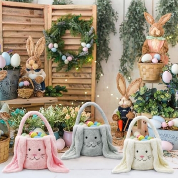 Faylapa Charming Easter Bunny Basket with Fluffy Ears