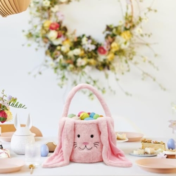 Faylapa Charming Easter Bunny Basket with Fluffy Ears