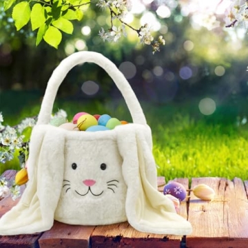 Faylapa Charming Easter Bunny Basket with Fluffy Ears