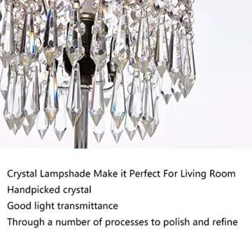 Popity home Crystal Table Lamp with Touch Control,Silver Lamp with Dual USB Charging Ports, 3 Way Dimmable Small Glam Lamp for Girls Bedroom, Living Room…