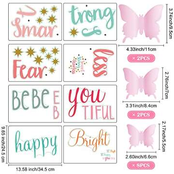 20 Sheets Inspirational Wall Decals Girl Quote Set 12 Sheets 3D Butterfly, Smart Strong Fearless, Be Bright, Be Happy, BeYouTifu Vinyl Decals Sayings Art Vinyl for Bedroom Classroom