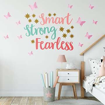 20 Sheets Inspirational Wall Decals Girl Quote Set 12 Sheets 3D Butterfly, Smart Strong Fearless, Be Bright, Be Happy, BeYouTifu Vinyl Decals Sayings Art Vinyl for Bedroom Classroom