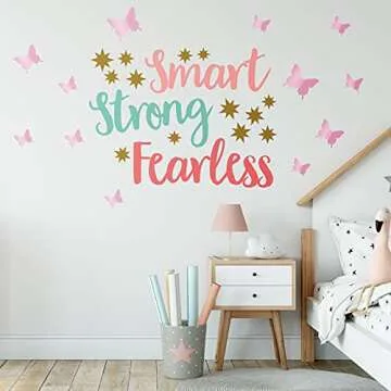 20 Sheets Inspirational Wall Decals Girl Quote Set 12 Sheets 3D Butterfly, Smart Strong Fearless, Be Bright, Be Happy, BeYouTifu Vinyl Decals Sayings Art Vinyl for Bedroom Classroom