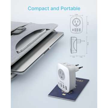 3 Pack European Travel Plug Adapter, VINTAR International Power Plug Adapter with 2 American Outlets, 1 USB C and 3 USB Ports, 6 in 1 Travel Essentials to France, German, Italy, Spain (Type C)