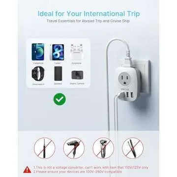 3 Pack European Travel Plug Adapter, VINTAR International Power Plug Adapter with 2 American Outlets, 1 USB C and 3 USB Ports, 6 in 1 Travel Essentials to France, German, Italy, Spain (Type C)