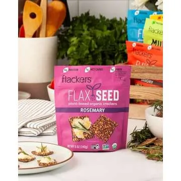 Flackers Organic Rosemary Flaxseed Crackers, 5 Ounce 12-Pack, Gluten Free, Non GMO, Vegan, Keto Snack, 9 Grams Fiber, 1 Net Carb