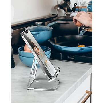 TOPGO Acrylic Cell Phone Stand, Clear Phone Holder for Office Desk, Vanity, Kitchen, Bedside Table, Compatible with iPhone/Smartphones/iPad/Switch/Kindle, Office Desk Accessories, Desk Organization