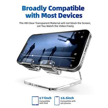 TOPGO Acrylic Cell Phone Stand, Clear Phone Holder for Office Desk, Vanity, Kitchen, Bedside Table, Compatible with iPhone/Smartphones/iPad/Switch/Kindle, Office Desk Accessories, Desk Organization