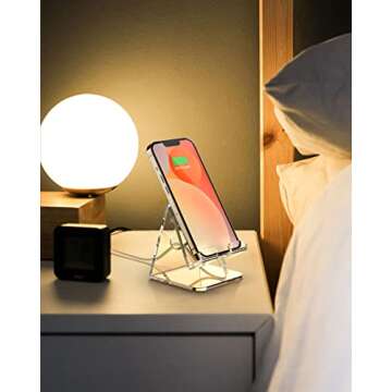 TOPGO Acrylic Cell Phone Stand, Clear Phone Holder for Office Desk, Vanity, Kitchen, Bedside Table, Compatible with iPhone/Smartphones/iPad/Switch/Kindle, Office Desk Accessories, Desk Organization
