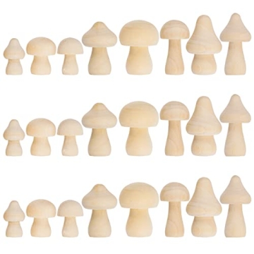 Yookat 24 Pieces Unfinished Wooden Mushroom Mini Wood Mushrooms Natural Wooden Mushrooms Unpainted W...