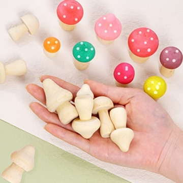 Yookat 24 Mini Wooden Mushrooms for Creative Crafts