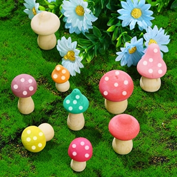 Yookat 24 Mini Wooden Mushrooms for Creative Crafts