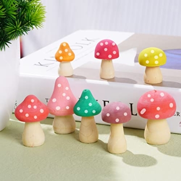 Yookat 24 Mini Wooden Mushrooms for Creative Crafts