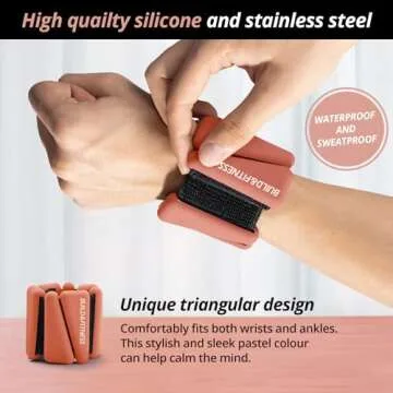 Wrist & Ankle Weights, Adjustable Bands for Women and Men Workouts, Set of 2, 1lb each, Perfect for Running, Jogging, Walking, Yoga, Dance, Pilates, Cardio, Aerobics, Strength Training (2lb, Blush)