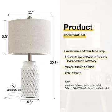 USumkky 20.5" White Modern Ceramic Bedside Lamp Set of 2 for Bedroom Decor Farmhouse Table Lamp for Living Room Office Dorm