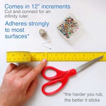 ChromaLabel 1 Inch Adhesive Measuring Tape, Removable Adhesive Measuring Tape, Perfect for Home or Office Use - 12 Inch, Yellow