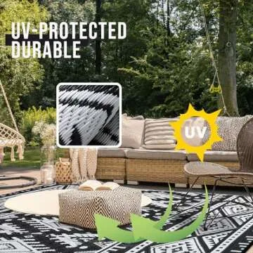 OLANLY Outdoor Rug Waterproof 9x12 ft, Reversible Outdoor Plastic Straw Rug, Boho Patio Rug, Indoor Outdoor Carpet, RV Mat Outside for Patio, Camp, Picnic, Balcony, Deck, Backyard, Black & White