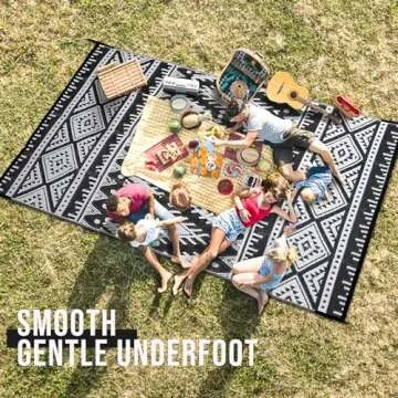 OLANLY Outdoor Rug Waterproof 9x12 ft, Reversible Outdoor Plastic Straw Rug, Boho Patio Rug, Indoor Outdoor Carpet, RV Mat Outside for Patio, Camp, Picnic, Balcony, Deck, Backyard, Black & White