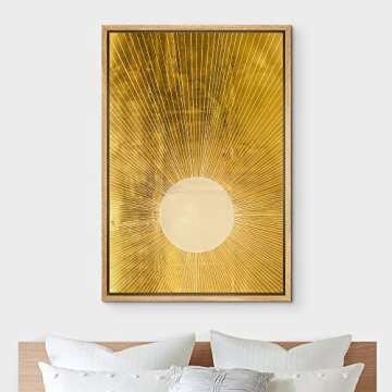 IDEA4WALL Framed Canvas Print Wall Art Rays of Light from Yellow Sun Astronomy & Space Cosmic Illustrations Modern Art Glam Scenic Multicolor Warm for Living Room, Bedroom, Office - 16"x24" Natural
