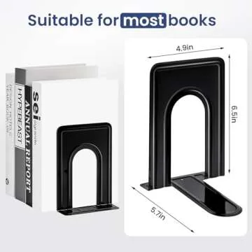 HappyHapi Book Ends, Book Ends Metal Bookends for Shelves,14 Pcs Book End to Hold Books Heavy Duty,Black Non-Skid Bookend,Book Holder Stopper for Shelf Office Home,6.5 x 5.7 x 4.9(7 Pairs, Large)