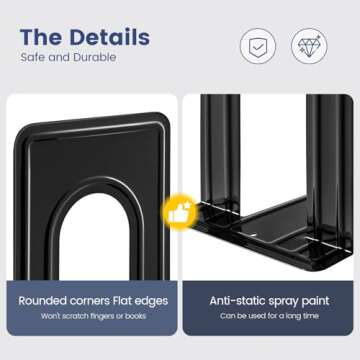HappyHapi Book Ends, Book Ends Metal Bookends for Shelves,14 Pcs Book End to Hold Books Heavy Duty,Black Non-Skid Bookend,Book Holder Stopper for Shelf Office Home,6.5 x 5.7 x 4.9(7 Pairs, Large)