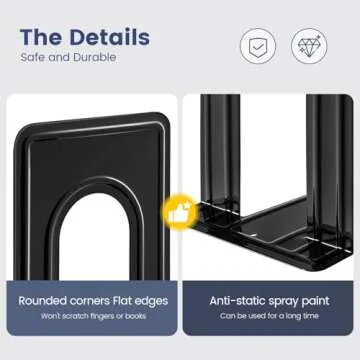 HappyHapi Book Ends, Book Ends Metal Bookends for Shelves,14 Pcs Book End to Hold Books Heavy Duty,Black Non-Skid Bookend,Book Holder Stopper for Shelf Office Home,6.5 x 5.7 x 4.9(7 Pairs, Large)