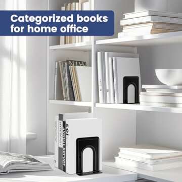 HappyHapi Book Ends, Book Ends Metal Bookends for Shelves,14 Pcs Book End to Hold Books Heavy Duty,Black Non-Skid Bookend,Book Holder Stopper for Shelf Office Home,6.5 x 5.7 x 4.9(7 Pairs, Large)