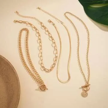 4Pcs Layered Gold Choker Necklace Sets for Women Retro Coin Dainty Snake Chain Toggle Clasp Necklace