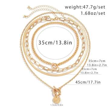 4Pcs Layered Gold Choker Necklace Sets for Women Retro Coin Dainty Snake Chain Toggle Clasp Necklace