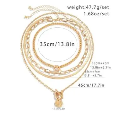 4Pcs Layered Gold Choker Necklace Sets for Women Retro Coin Dainty Snake Chain Toggle Clasp Necklace