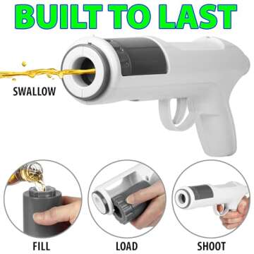 Funwares Original Alcohol Shot Gun, Newly Improved & Leakproof - Load Your Favorite Alcohol, Aim, Shoot and Drink, Epic Shot Party Accessory - Holds 1.5 Ounces