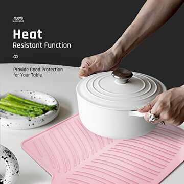 Nuovoware Silicone Dish Drying Mat, 16" x 14" Large Coffee Mat, Pink Kitchen Accessories, Dishwasher...