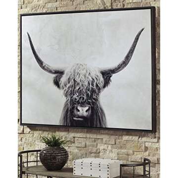 Signature Design by Ashley Pancho Modern Framed Cow Canvas Wall Art, 48 x 36, Black & White