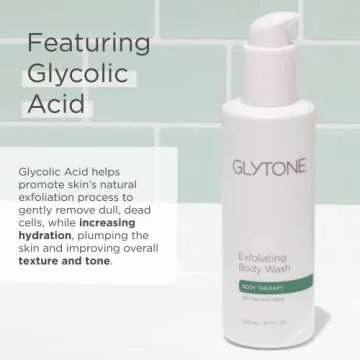 Glytone Exfoliating Body Wash with 8.8 Free Acid Value Glycolic Acid, Keratosis Pilaris, KP, Smooth Rough & Bumpy Skin, Chicken Skin, Oil-Free, Fragrance-Free, 6.7 Fl Oz