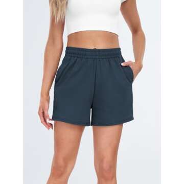 AUTOMET Womens Sweat Shorts Casual Summer Drawstring Comfy Elastic High Waist Running Clothes with P...