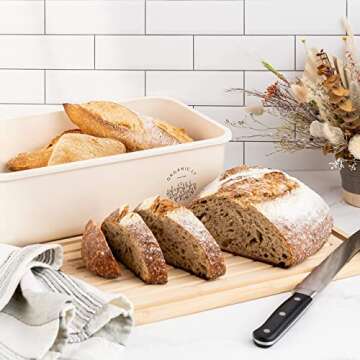 White Bread Box Kitchen Countertop Large Bread Storage Container Bread Holder Bin - Rustic Farmhouse...