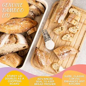 White Bread Box Kitchen Countertop Large Bread Storage Container Bread Holder Bin - Rustic Farmhouse Bread Box Decor Aesthetic for Kitchen Bread Box - Bamboo Wood Lid Bread Container Saver